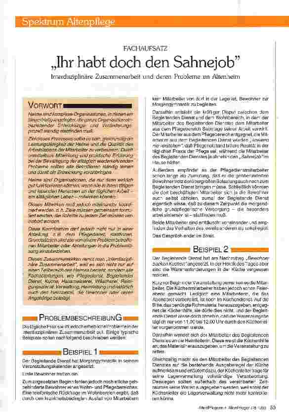 Vorschauseite 1: Ihr habt doch den Sahnejob Fachaufsatz Interdisziplinäre Zusammenarbeit und deren Probleme im Altenheim