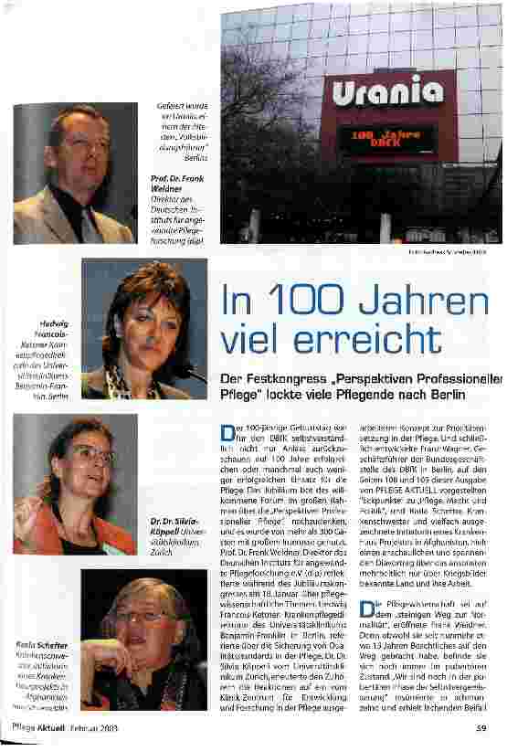 Vorschauseite 6: 100 Jahre DBfK und alle feierten mit Der Festakt in Berlin war der Auftakt für die zweitägige DBfK-Jubiläumsfeier in Berlin