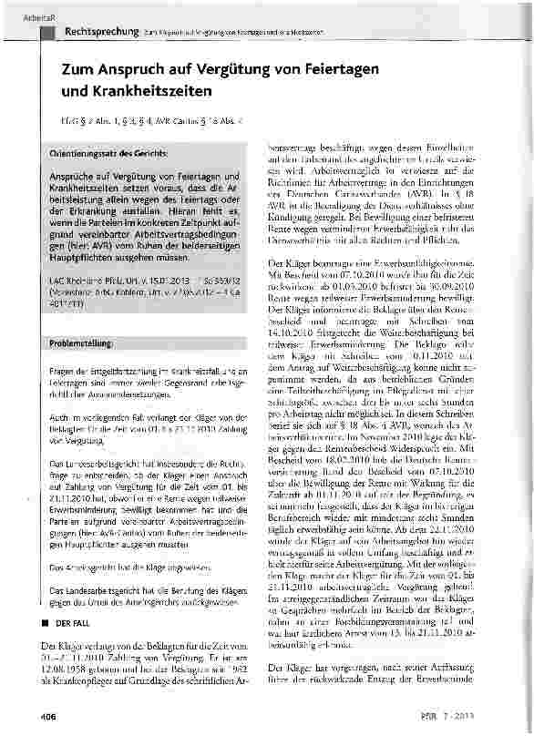 Vorschauseite 1: Zum Anspruch auf Vergütung von Feiertagen und Krankheitszeiten
