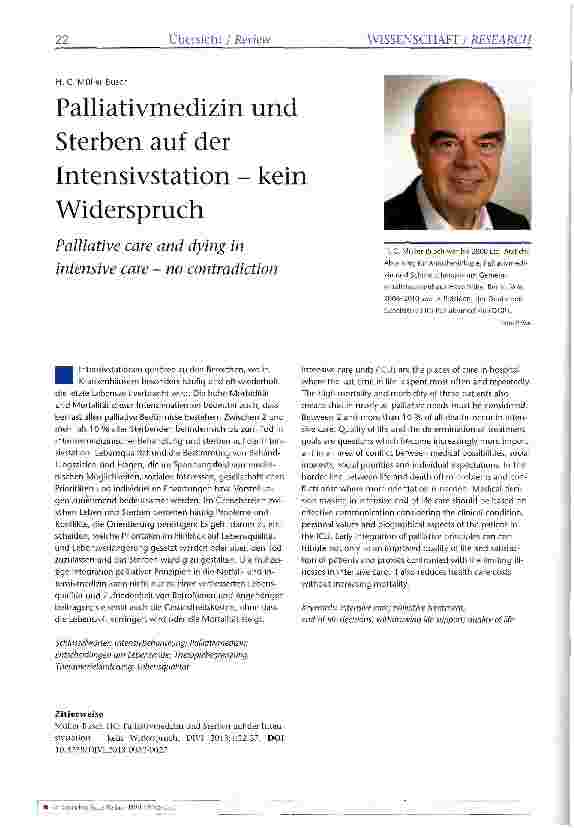 Vorschauseite 1: Palliativmedizin und Sterben auf der Intensivstation - kein Widerspruch