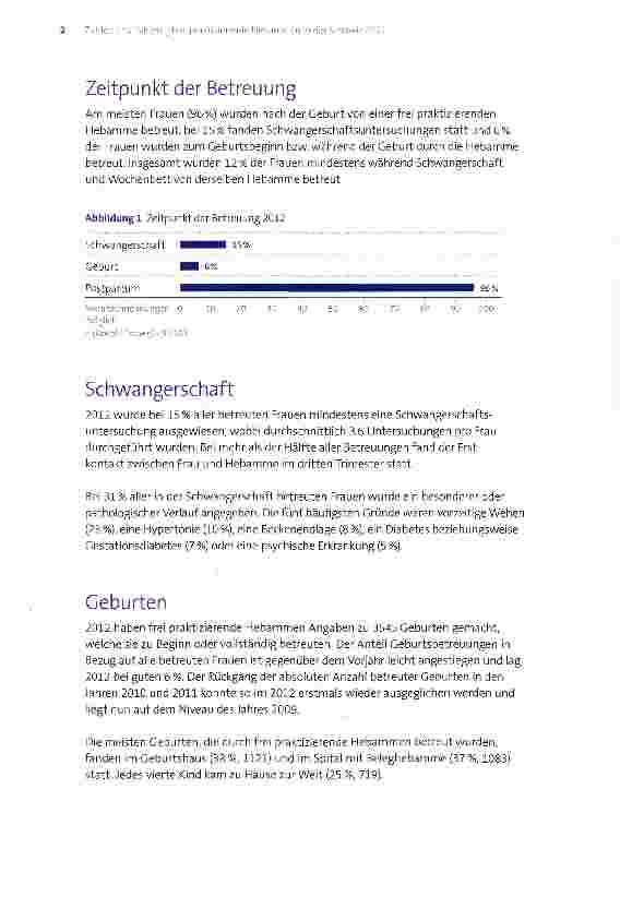Vorschauseite 2: Zahlen und Fakten Frei praktizierende Hebammen in der Schweiz 2012