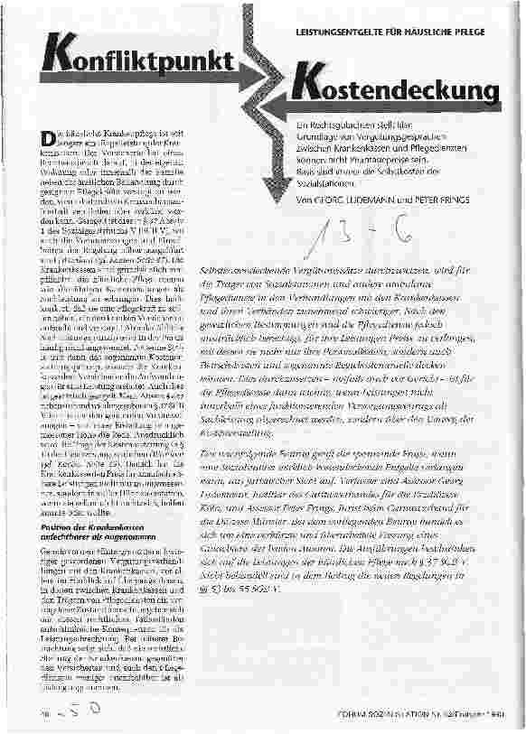 Vorschauseite 1: Konfliktpunkt Kostendeckung Leistungsentgelte für häusliche Pflege