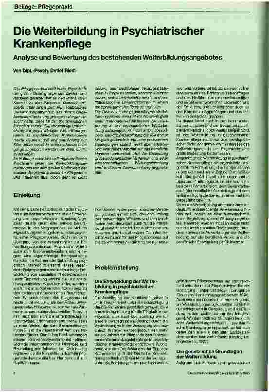 Vorschauseite 1: Die Weiterbildung in Psychiatrischer Krankenpflege Analyse und Bewertung des bestehenden Weiterbildungsangebots