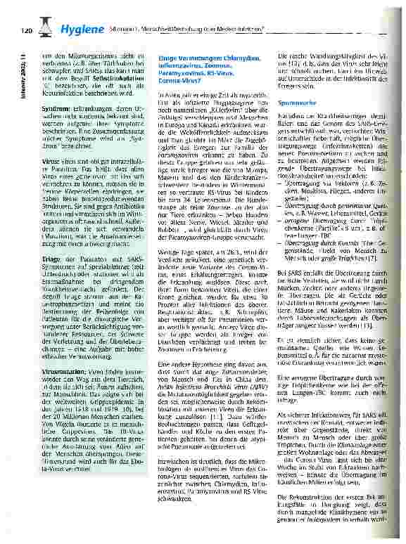Vorschauseite 3: Menschheitsbedrohung oder Medien-Infektion? SARS - einiges zur neu entdeckten Lungenentzündung