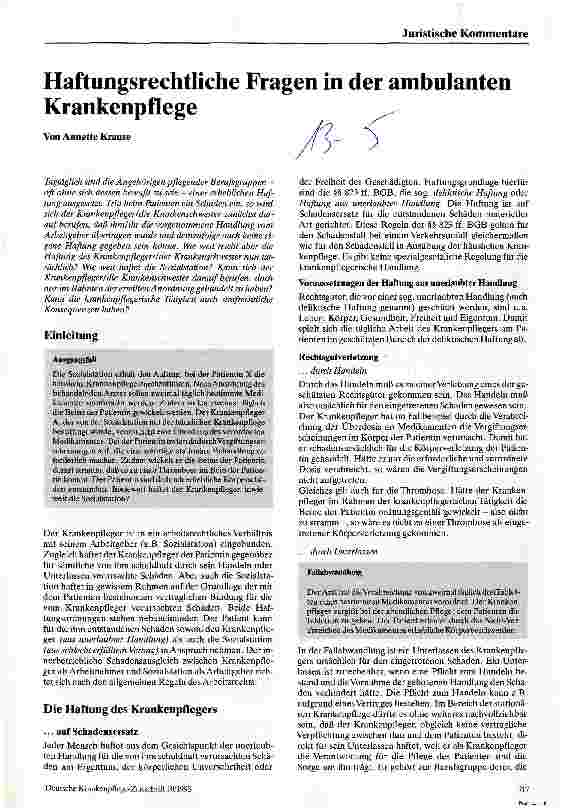 Vorschauseite 1: Haftungsrechtliche Fragen in der ambulanten Krankenpflege