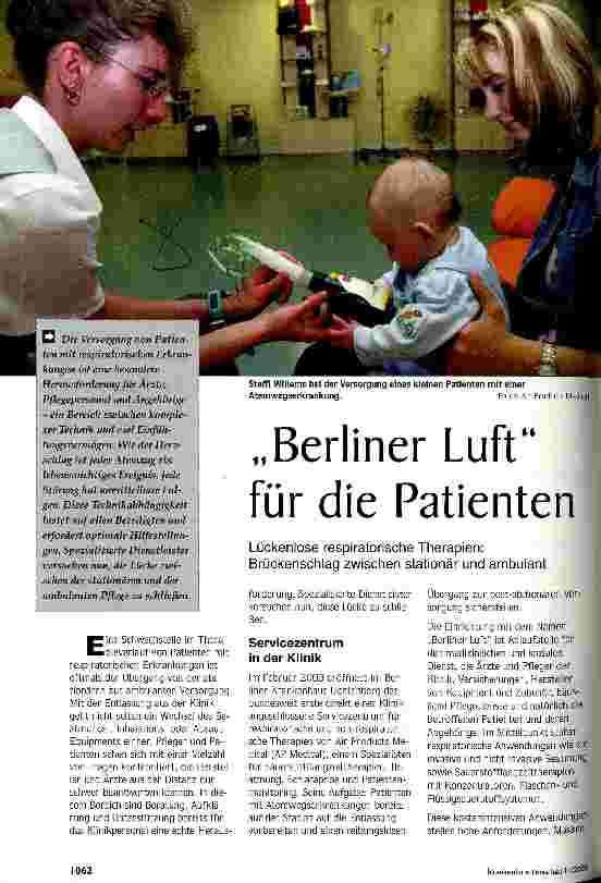 Vorschauseite 1: Berliner Luft für die Patienten Lückenlose respiratorische Therapien: Brückenschlag zwischen stationär und ambulant