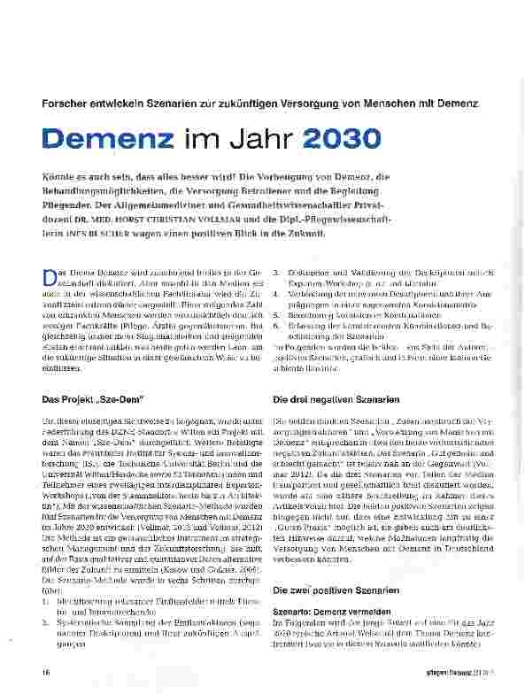 Vorschauseite 1: Demenz im Jahr 2030