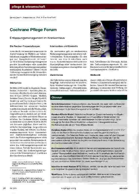 Vorschauseite 1: Cochrane Pflege Forum