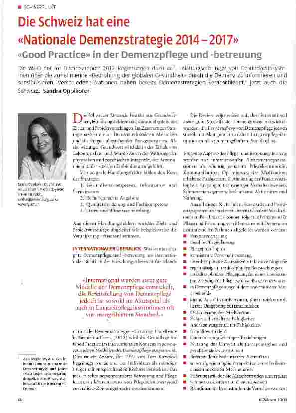 Vorschauseite 1: Die Schweiz hat eine«Nationale Demenzstrategie 2014-2017»