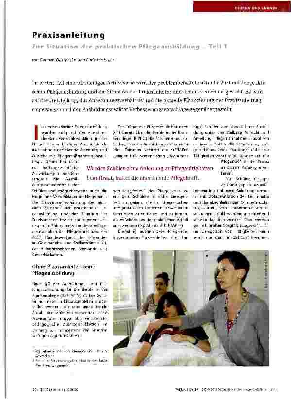 Vorschauseite 1: Praxisanleitung Zur Situation der praktischen Pflegeausbildung — Teil 1