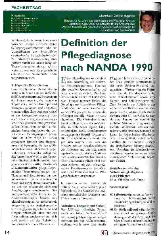 Vorschauseite 1: Definition der Pflegediagnose nach NANDA 1990