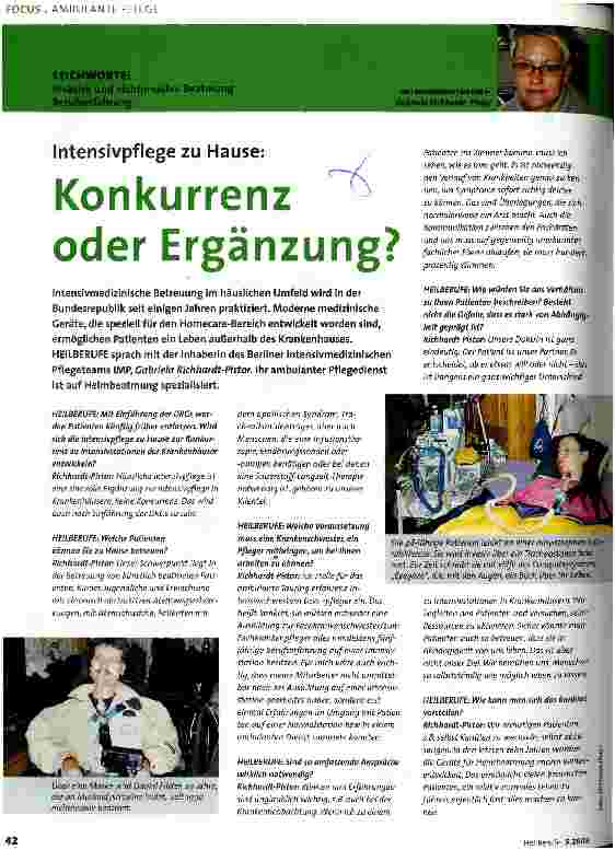 Vorschauseite 1: Konkurrenz oder Ergänzung? Intensivpflege zu Hause