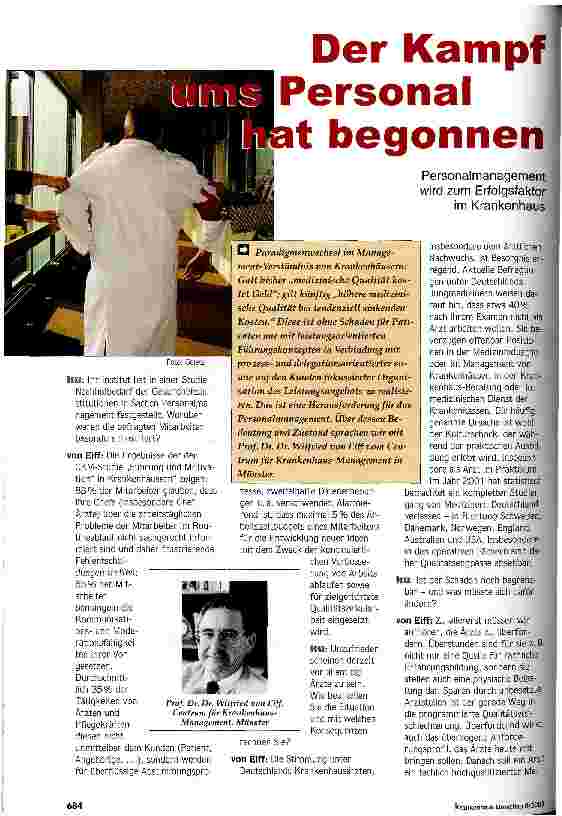 Vorschauseite 1: Der Kampf ums Personal hat begonnen Personalmanagement wird zum Erfolgsfaktor im Krankenhaus