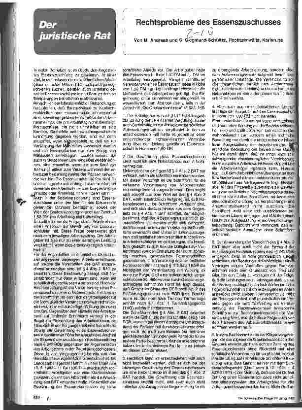 Vorschauseite 1: Rechtsprobleme des Essenszuschusses