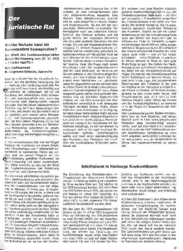 Vorschauseite 1: Der juristische Rat Welche Narkose kann ein Kassenpatient beanspruchen