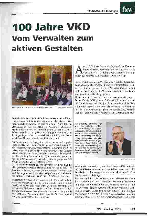 Vorschauseite 1: 100 Jahre VKD Vom Verwalten zum aktiven Gestalten