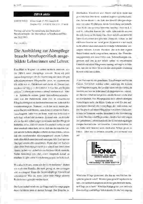 Vorschauseite 1: Die Ausbildung zur Altenpflege braucht berufsspezifisch ausgebildete Lehrerinnen und Lehrer Vortrag 30.01.93