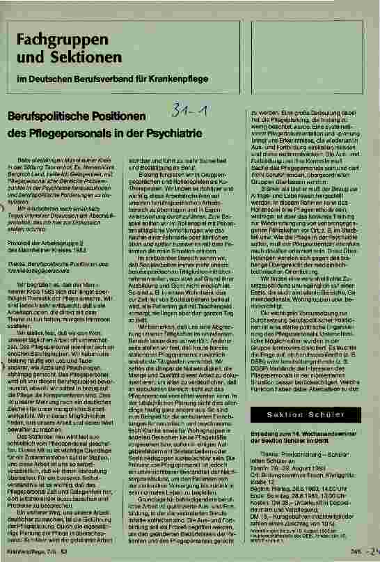 Vorschauseite 1: Berufspolitische Positionen des Pflegepersonals in der Psychiatrie