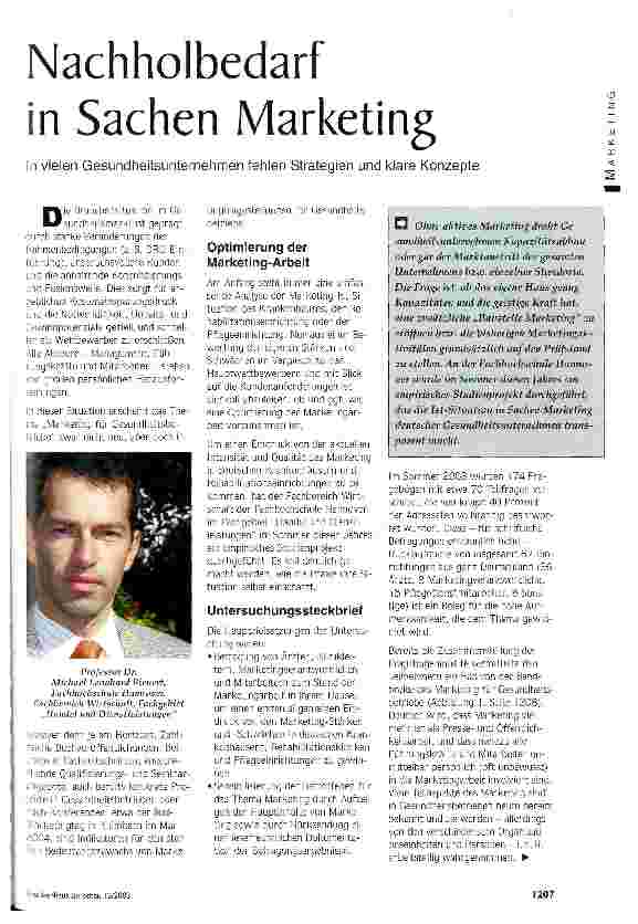 Vorschauseite 1: Nachholbedarf in Sachen Marketing In vielen Gesundheitsunternehmen fehlen Strategien und klare Konzepte