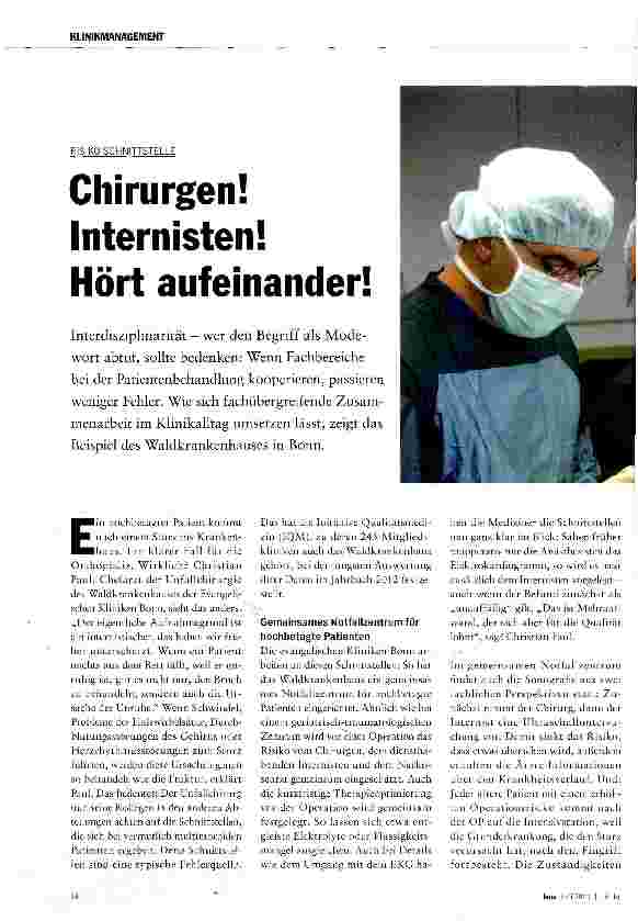 Vorschauseite 1: Chirurgen! Internisten! Hört aufeinander!