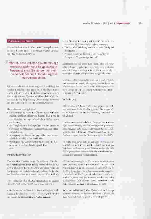 Vorschauseite 2: »Anforderungen an die Hygiene bei der Aufbereitung von Medizinprodukten« Erfahrungen mit der Umsetzung im niedergelassenen Bereich