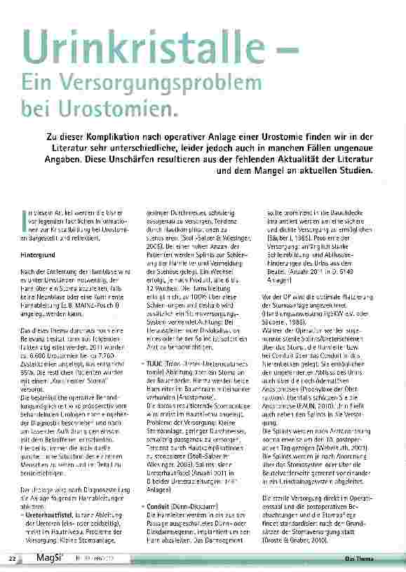 Vorschauseite 1: Urinkristalle Ein Versorgungsproblem bei Urostomien.