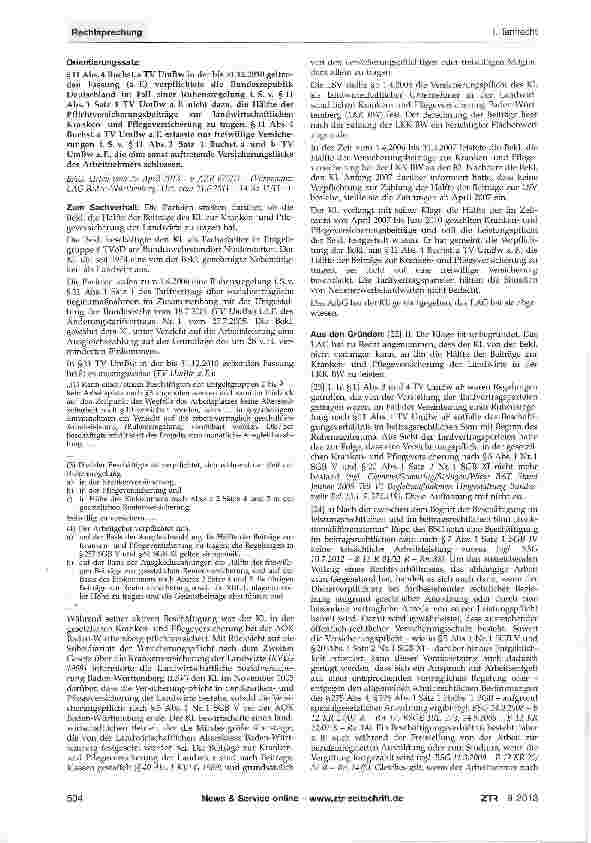 Vorschauseite 2: TV UmBw - Anspruch auf hälftige Beiträge zur Krankenund Pflegeversicherung auch bei Pflichtversicherung?