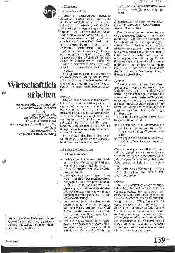 Vorschauseite 1: Wirtschaftlich arbeiten / Kostenbeeinflussung durch die hauswirtsch. Fachkraft