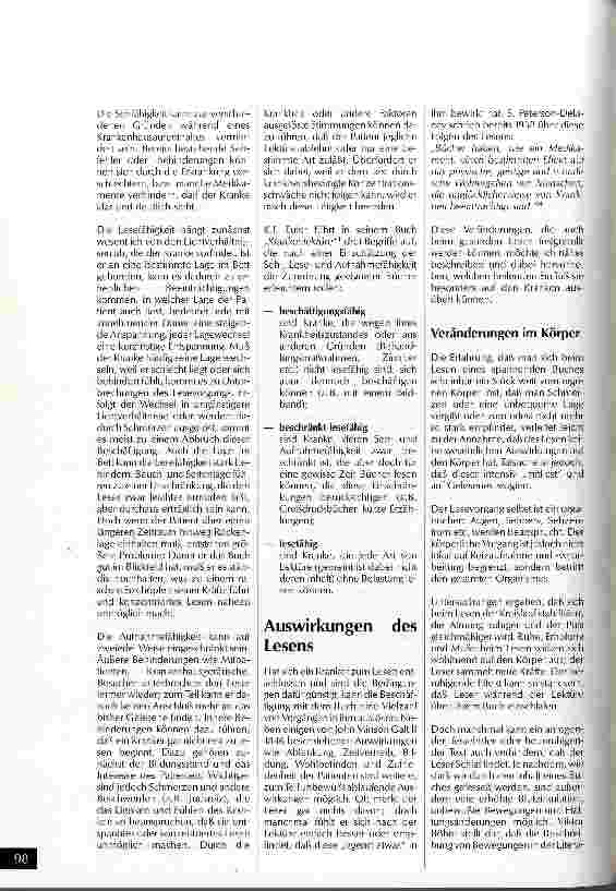Vorschauseite 5: Lesen im Krankenhaus - mehr als nur ein Zeitvertreib? ! Weiterbildungslehrgang 1990/92 Schwesternhochschule der Diakonie, Berlin