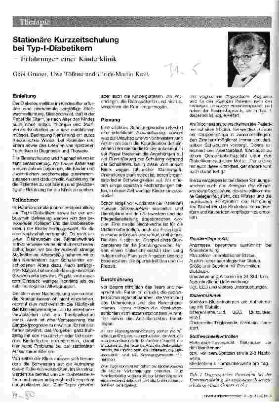 Vorschauseite 1: Stationäre Kurzzeitschulung bei Typ-I-Diabetikern Erfahrungen einer Kinderklinik