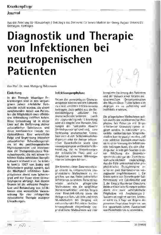 Vorschauseite 1: Diagnostik und Therapie von Infektionen bei neutropenischen Patienten Aus der Abt.Hämologie/Onkologie,Georg-August-Universität,Göttingen