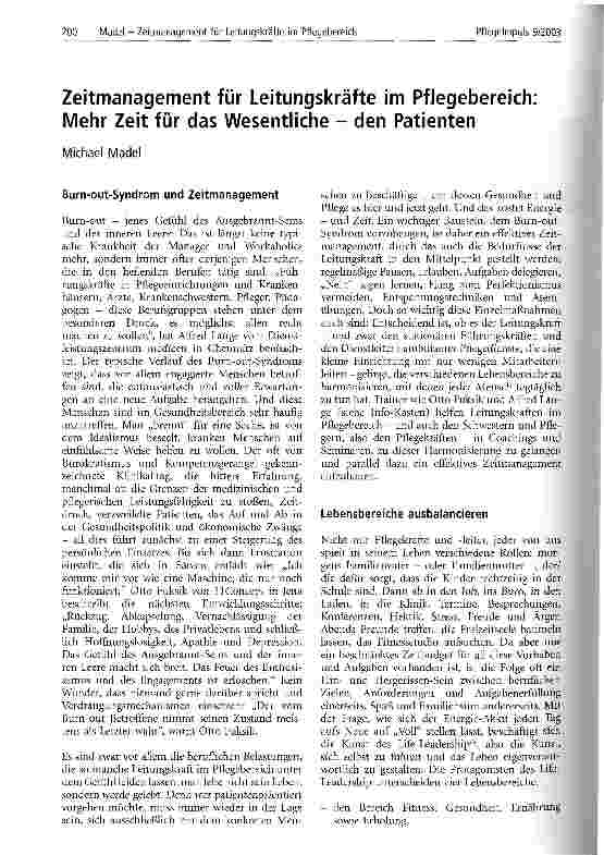 Vorschauseite 1: Zeitmanagement für Leitungskräfte im Pflegebereich Mehr Zeit für das Wesentliche - den Patienten