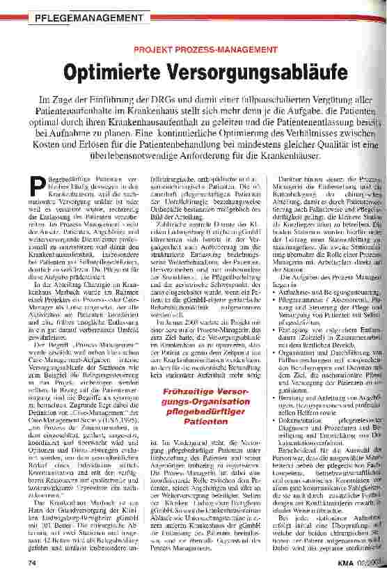 Vorschauseite 1: Projekt Prozess-Management: optimierte Versorgungsabläufe