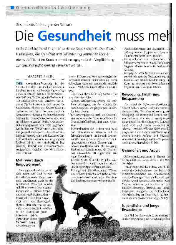 Vorschauseite 1: Die Gesundheit muss mehr Gewicht erhalten Gesundheitsförderung in der Schweiz