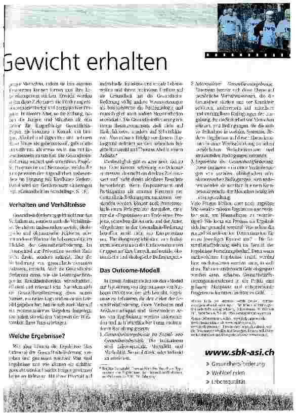 Vorschauseite 2: Die Gesundheit muss mehr Gewicht erhalten Gesundheitsförderung in der Schweiz