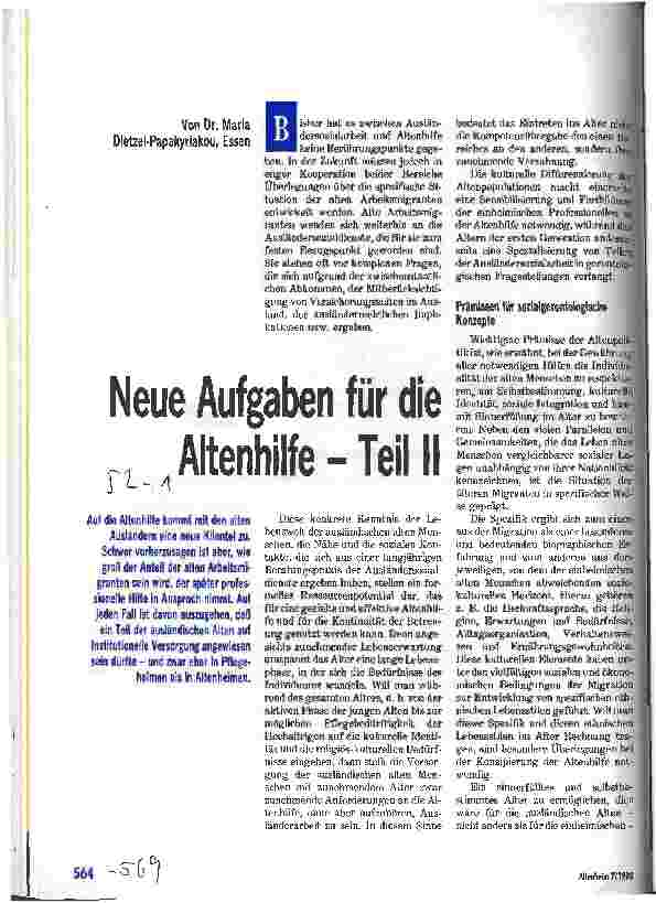 Vorschauseite 1: Neue Aufgaben für die Altenhilfe Teil 2: alte Ausländer