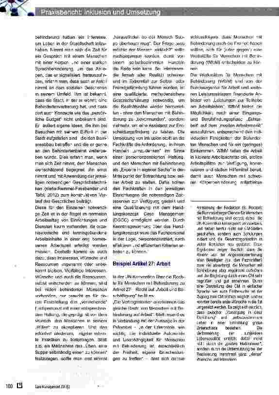 Vorschauseite 2: Praxisbericht: Inklusion und Umsetzung in verschiedenen Arbeitsfeldern und am Beispiel WfbM (Werkstätten für Behinderte Menschen)