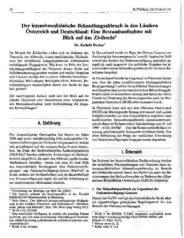 Vorschauseite 1: Der intensivmedizinische Behandlungsabbruch in den Ländern Österreich und Deutschland: Eine Bestandsaufnahme mit Blick auf das Zivilrecht