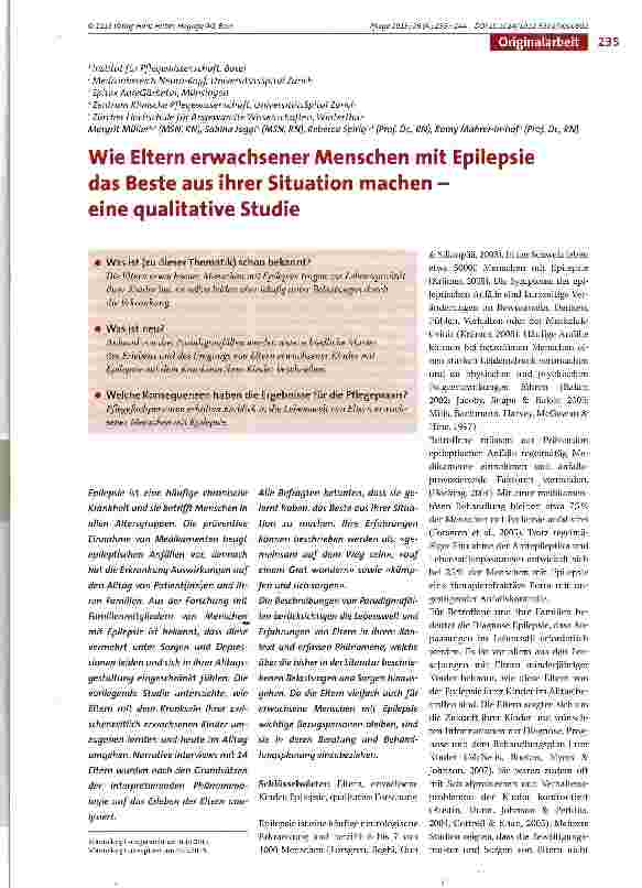 Vorschauseite 1: Wie Eltern erwachsener Menschen mit Epilepsie das Beste aus ihrer Situation machen -eine qualitative Studie