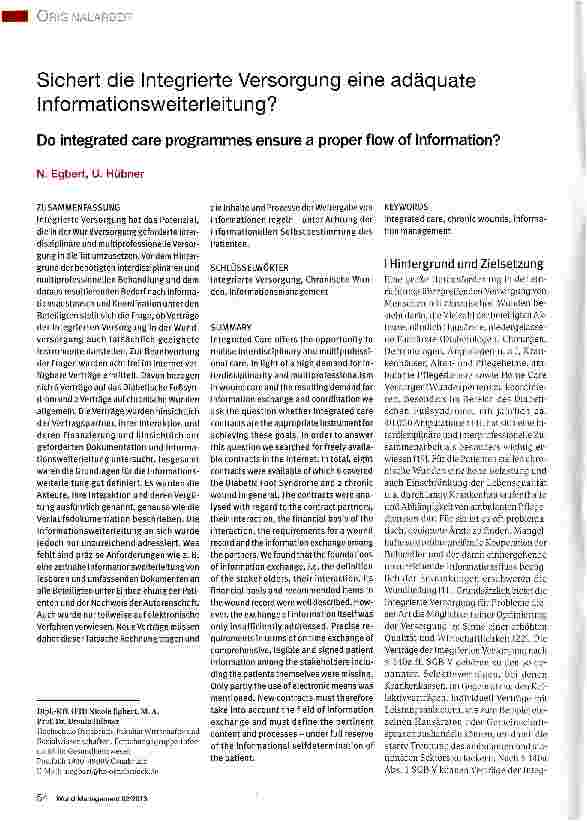 Vorschauseite 1: Sichert die Integrierte Versorgung eine adäquate Informationsweiterleitung?