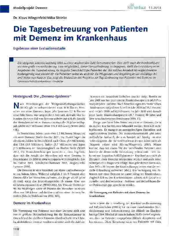 Vorschauseite 1: Die Tagesbetreuung von Patienten mit Demenz im Krankenhaus