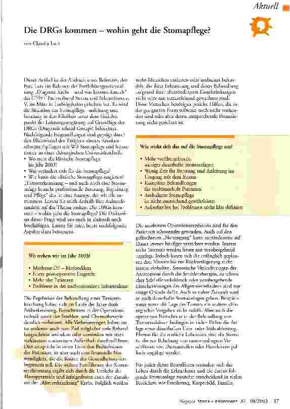 Vorschauseite 1: Die DRGs kommen - wohin geht die Stomapflege?