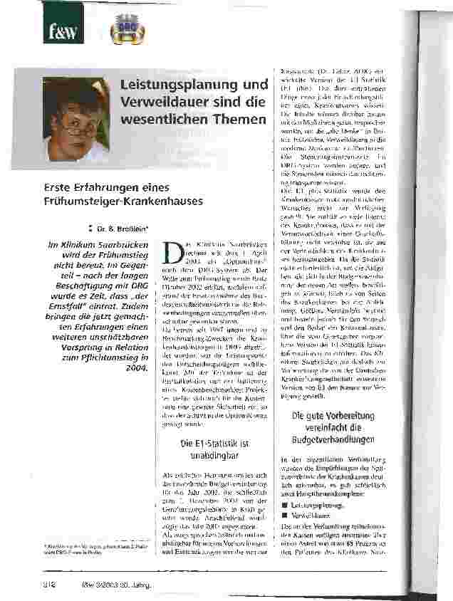 Vorschauseite 1: Leistungsplanung und Verweildauer sind die wesentlichen Themen Erste Erfahrungen eines Frühumsteiger-Krankenhauses