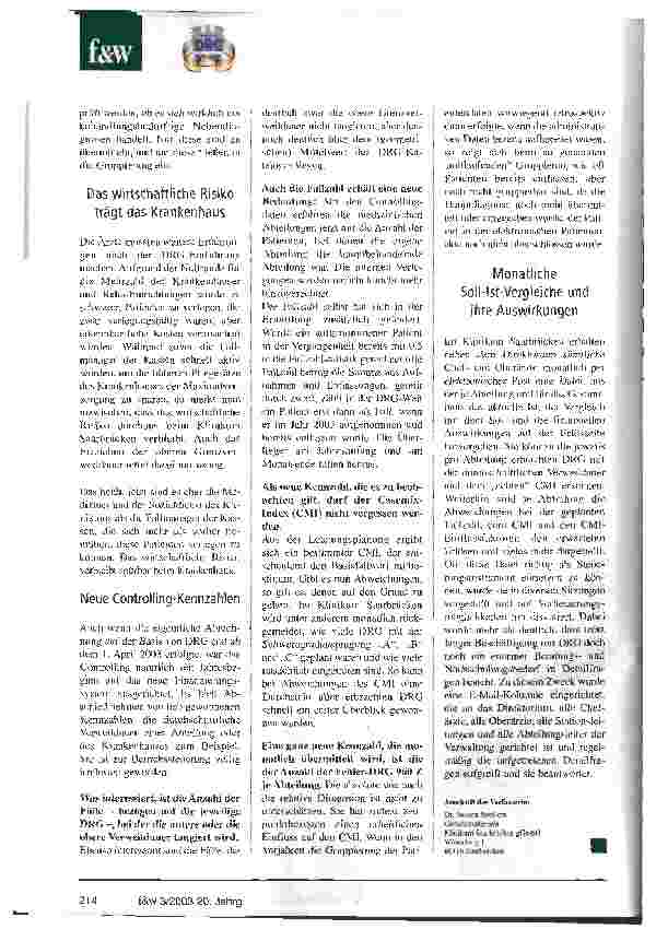 Vorschauseite 3: Leistungsplanung und Verweildauer sind die wesentlichen Themen Erste Erfahrungen eines Frühumsteiger-Krankenhauses