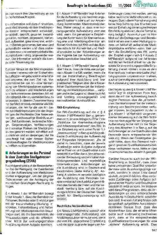 Vorschauseite 6: Beauftragte im Krankenhaus (IX) Beauftragte nach dem Medizinprodukterecht
