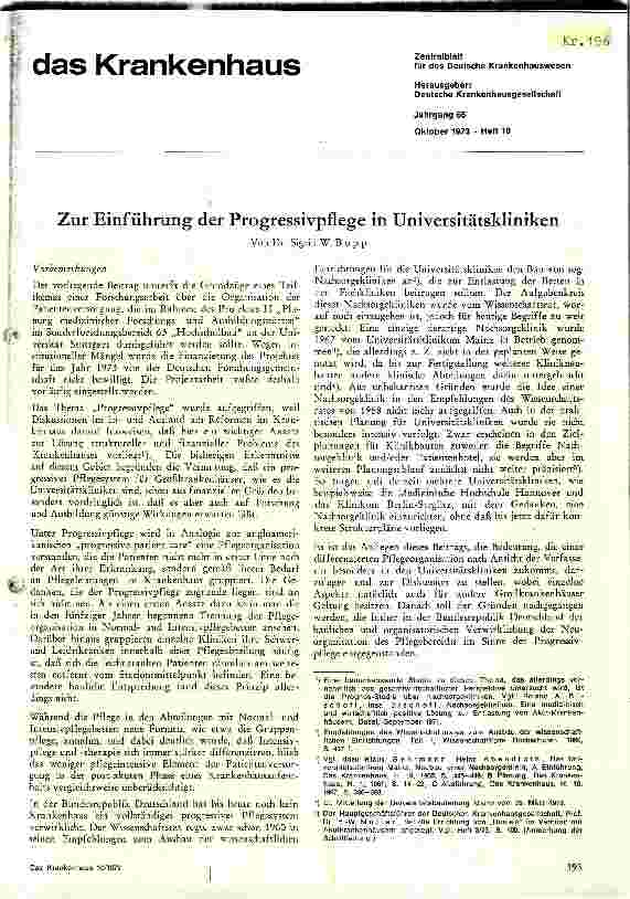 Vorschauseite 1: Zur Einführung der Progressivpflege in Uni.-Kliniken