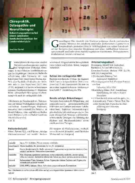 Vorschauseite 1: Chiropraktik, Osteopathie und Neuraltherapie: Behandlungsoptionen bei einem subakuten Bandscheibenprolaps der Lendenwirbelsäule