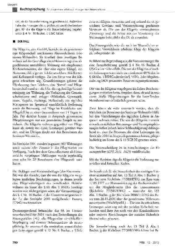 Vorschauseite 2: Zur Umsatzsteuerfreiheit von Leistungen eines Altenwohnheims