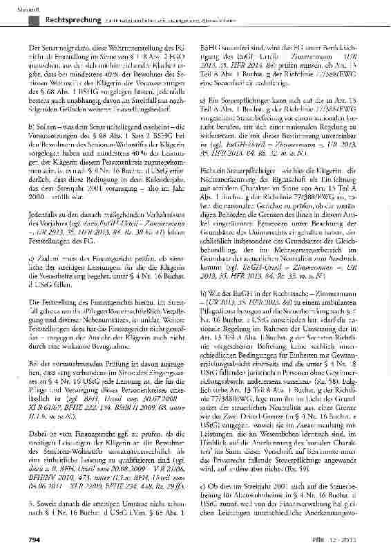 Vorschauseite 6: Zur Umsatzsteuerfreiheit von Leistungen eines Altenwohnheims