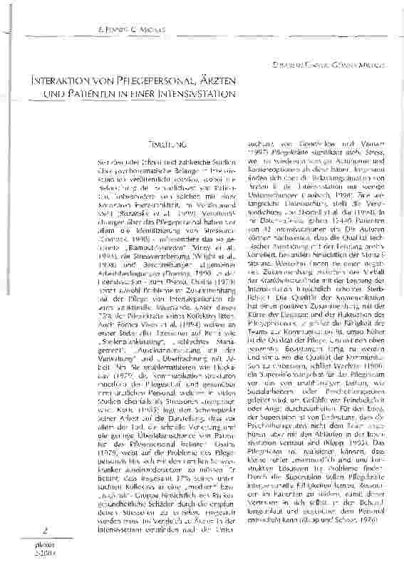 Vorschauseite 1: Interaktion von Pflegepersonal, Ärzten und Patienten in einer Intensivstation